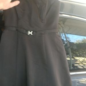 Black satin strapless Michelangelo prom dress